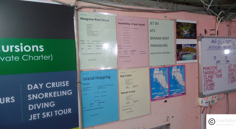 Some tours posted on Notice Board in Cenang Area
