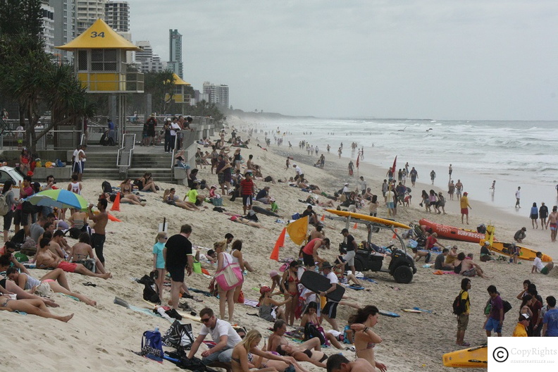 Busy beach day at Surfers Paradise Queenslands
